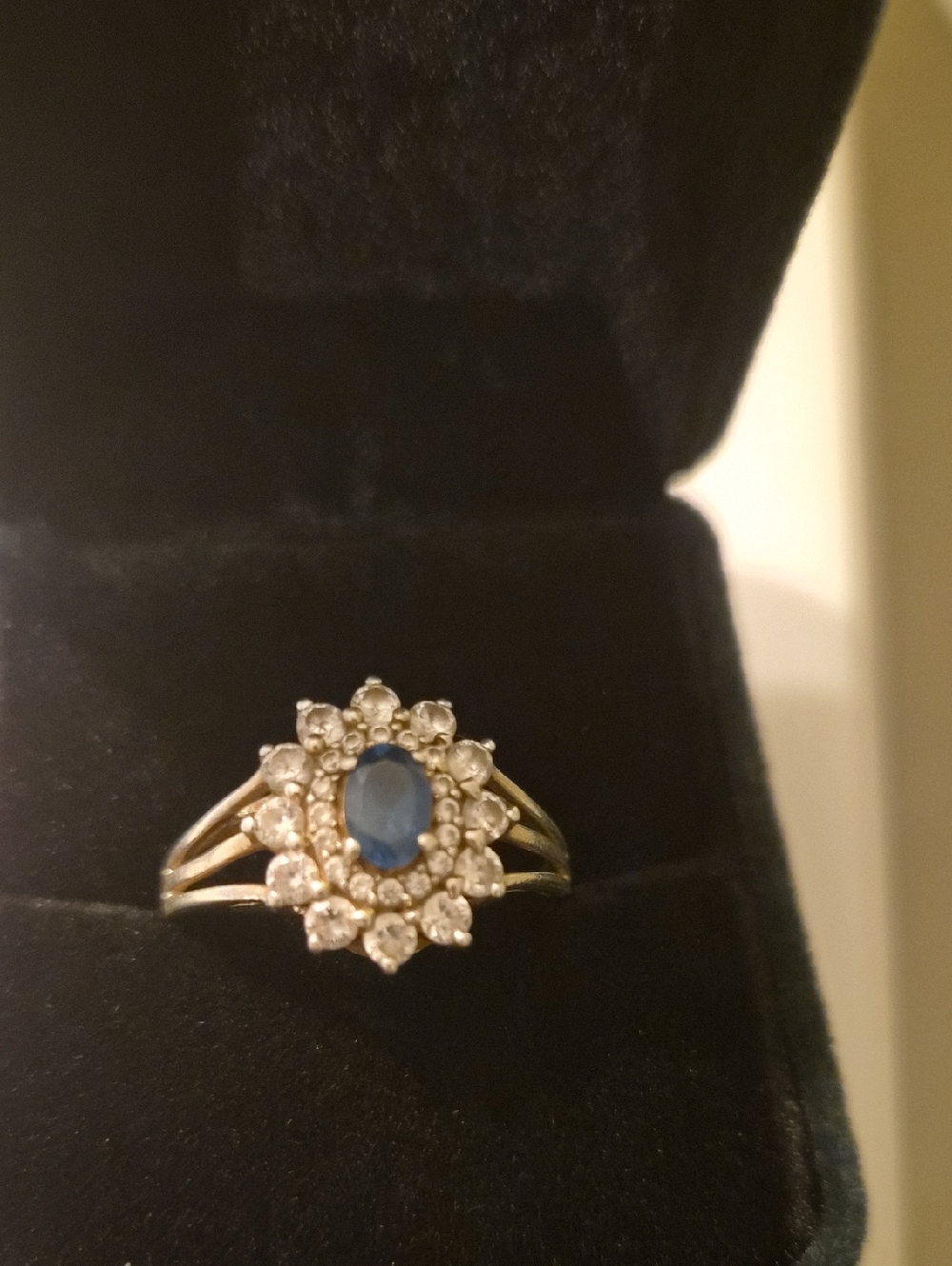 Vintage London Blue Topaz Gold Plated 925 Silver Ring